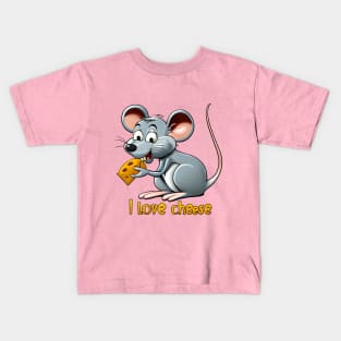 Mouse eating Cheese, I love cheese Kids T-Shirt